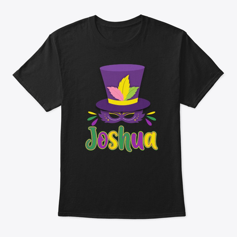 Personal Name Joshua Mardi Gras Gift Black T-Shirt Front