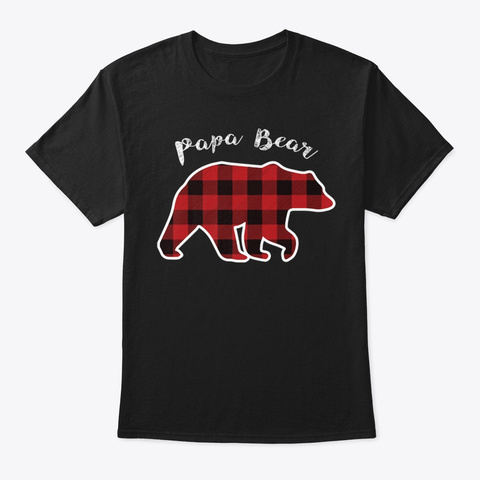 Papa Bear  Men Red Plaid Christmas Pajam Black T-Shirt Front