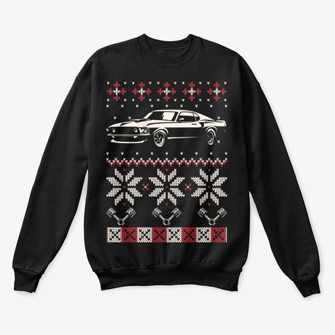 Muscle Car Lover Ugly Christmas Sweater Black T-Shirt Front