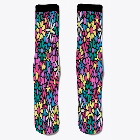 Colorful Floral Socks Black Maglietta Front