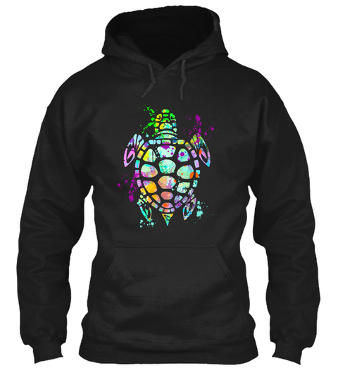 Sea Turtle Watercolor Splash Hoodie Black T-Shirt Front