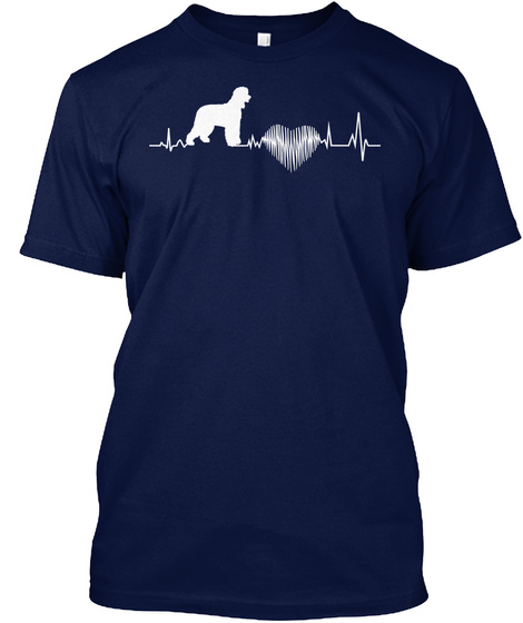 Irish Water Spaniel Heart Beat Navy T-Shirt Front