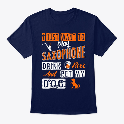 Saxophone Beer Pet Dog Navy T-Shirt Front