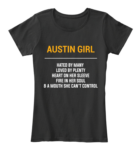 Austin Tx Girl   Heart On Sleeve. Customizable City Black T-Shirt Front