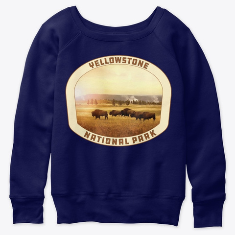Retro Yellowstone National Park Wyoming Navy  T-Shirt Front