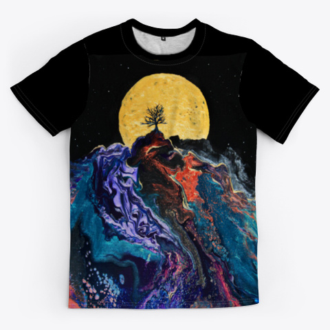 Spooky Tree Full Moon & Bats Black T-Shirt Front
