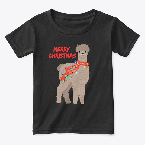 Merry Christmas Alpaca Christmas Lights Black Camiseta Front