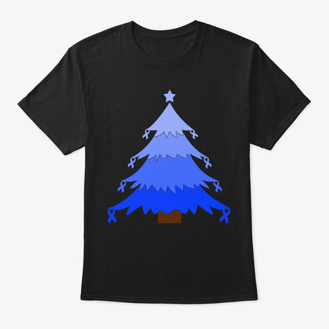 Christmas Tree Rectal Cancer Awareness Black T-Shirt Front