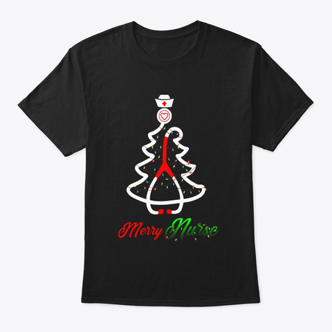Merry Nurse Christmas Tree For Men Women Black T-Shirt Front