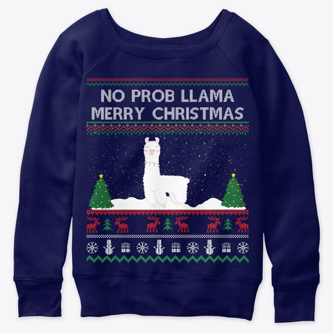Llama Ugly Christmas Sweater Cute Llama Navy  T-Shirt Front
