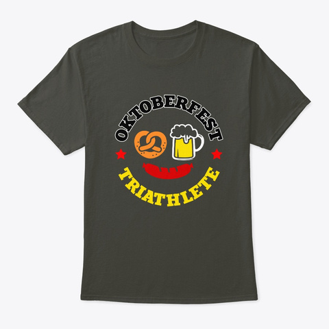 Oktoberfest Triathlete Beer Pretzels Smoke Gray T-Shirt Front