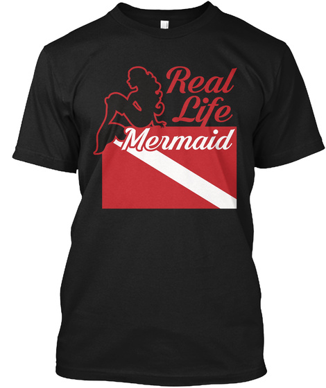 Real Life Mermaid Black T-Shirt Front