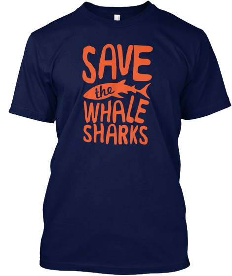 Save The Whale Sharks Navy T-Shirt Front