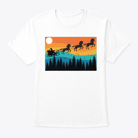 Retro Unicorn Santa Reindeer Christmas White T-Shirt Front