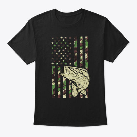 Camo American Flag Bass Fishing Gift Usa Black T-Shirt Front