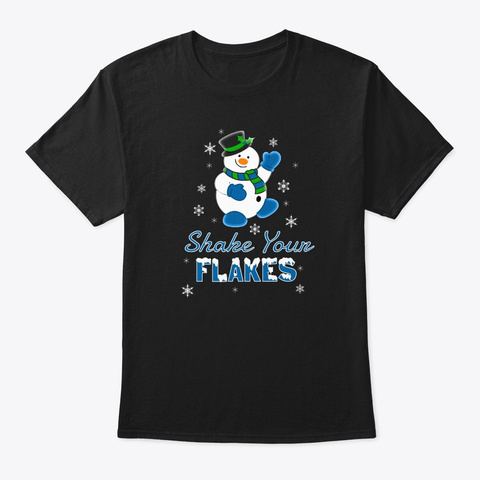 Holiday Snowman Shake Flakes Blue  Black T-Shirt Front
