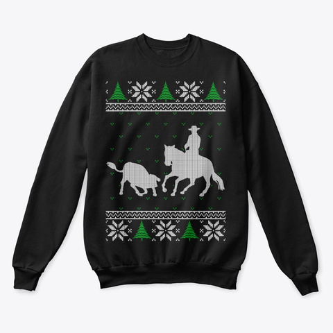Cutting Horse  Ugly Christmas Sweater Black T-Shirt Front
