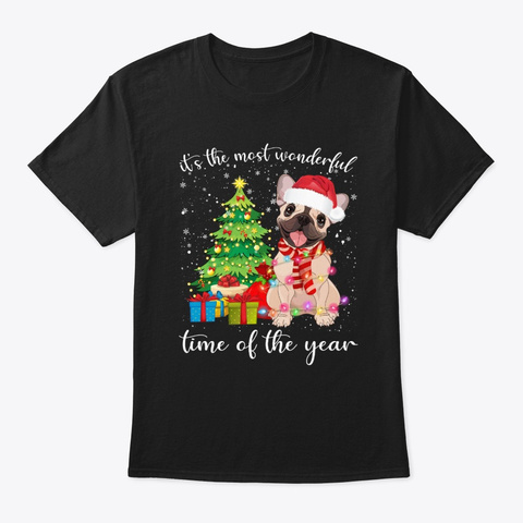 Frenchie With Merry Christmas Tshirt Black T-Shirt Front