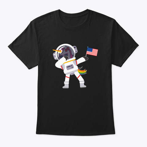Dabbing Astronaut Unicorn 4 Th Of July Ki Black T-Shirt Front