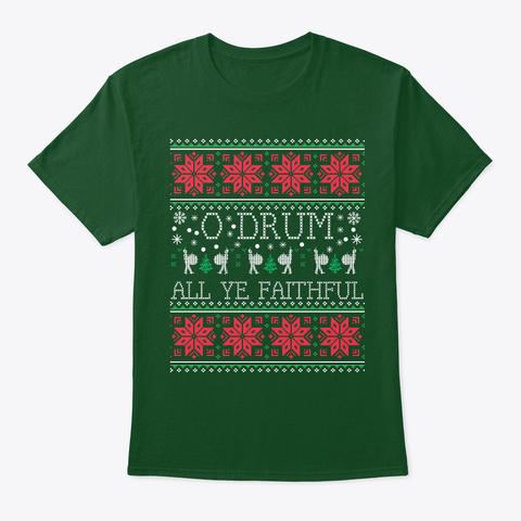 Bass Drum Drummer Christmas Ugly Sweater Deep Forest T-Shirt Front