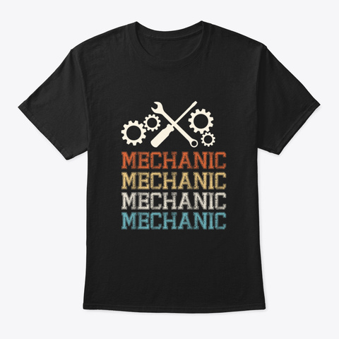 Retro Funny Wrench And Mechanic Black T-Shirt Front