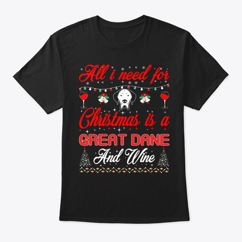 Christmas Great Dane Wine Black T-Shirt Front