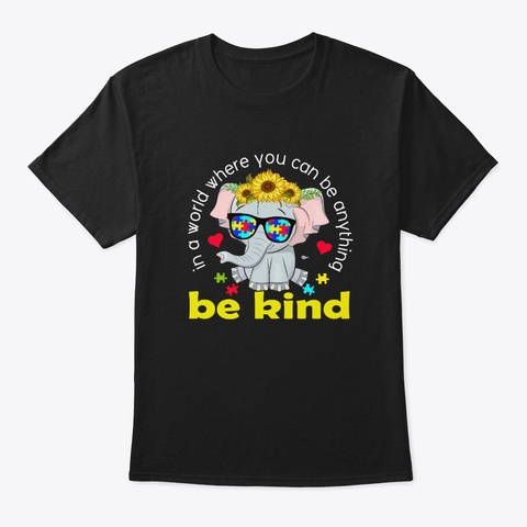 Autism Awareness Elaphant Sunflower Gift Black T-Shirt Front