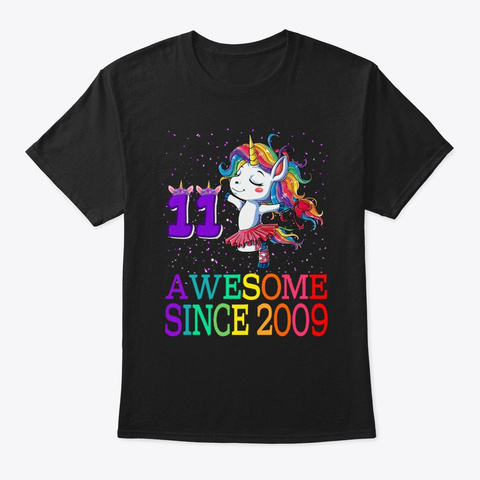 11 Years Old 11st Birthday Unicorn Black T-Shirt Front