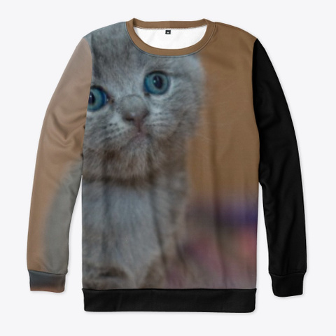Grey Kitten  Black T-Shirt Front