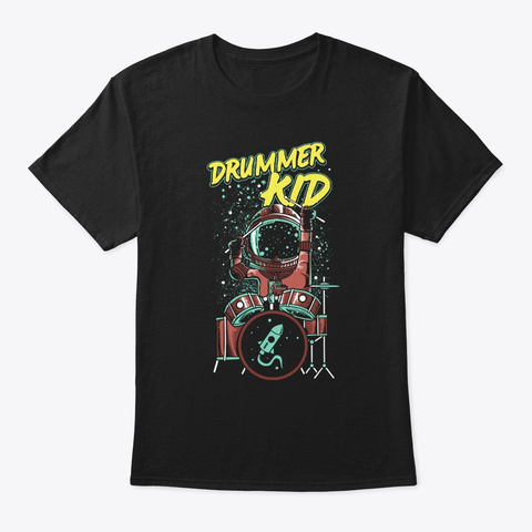 Kids Little Drummer Shirt   Cool Drummer Black T-Shirt Front