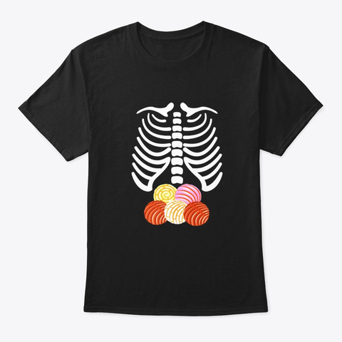 Skeleton Rib Cage With Mexican Pan Dulce Black T-Shirt Front