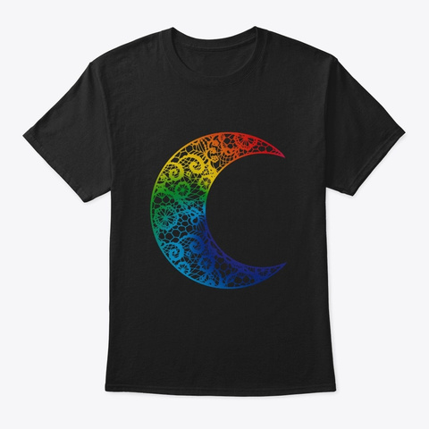 Moon Lace Pattern Black T-Shirt Front