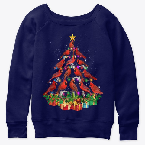 Cardinal Bird Make Christmas Tree Animal Navy  T-Shirt Front