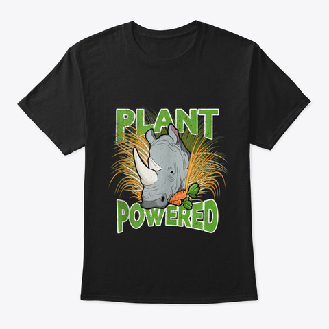 Plant Powered Vegan Vegetarian Rhino Gif Black T-Shirt Front
