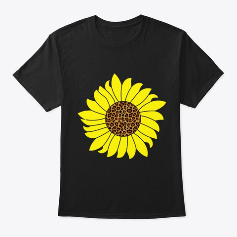 Leopard Sunflower Pattern Black T-Shirt Front