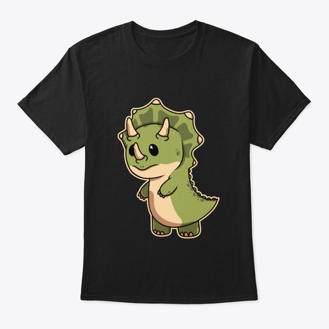 Baby Dinosaur Cute And Cuddly Triceratop Black Camiseta Front