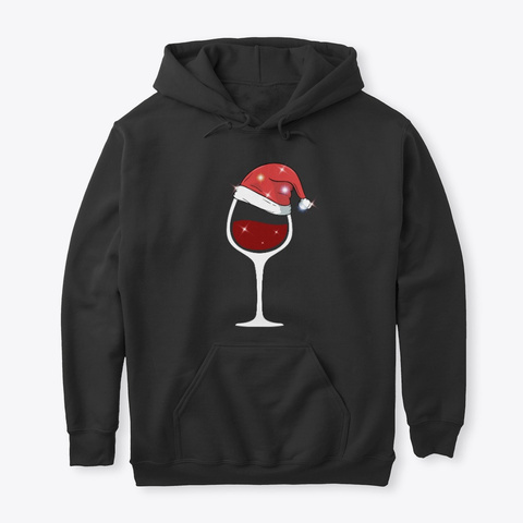 Christmas Red Wine Glass Santa Hat Shirt Black T-Shirt Front
