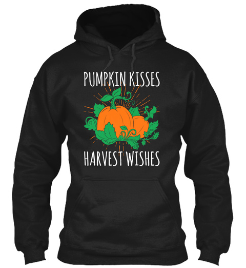 Pumpkin Kisses Harvest Wishes Black T-Shirt Front