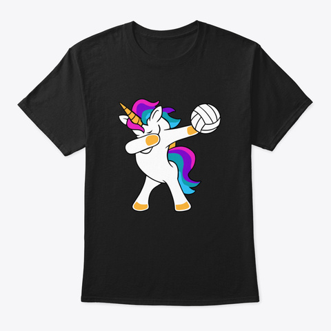 Volleyball Unicorn Dabbing Black T-Shirt Front