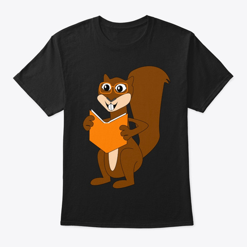 Reading Squirrel Funny Shirt Design Black T-Shirt Front