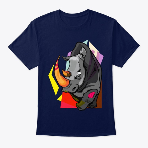 Colorful Rhino Navy T-Shirt Front