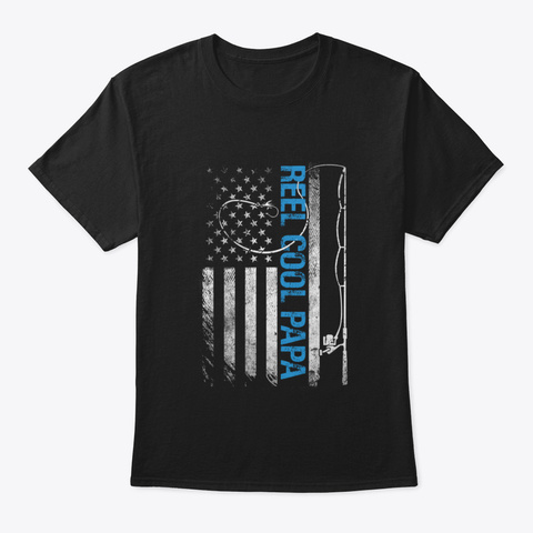 American Flag Fishing Gift For Men Reel  Black Camiseta Front