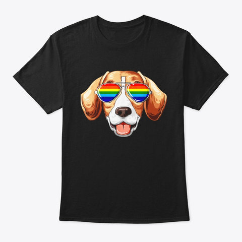 Beagle Gay Pride Flag Lgbt Rainbow Black T-Shirt Front