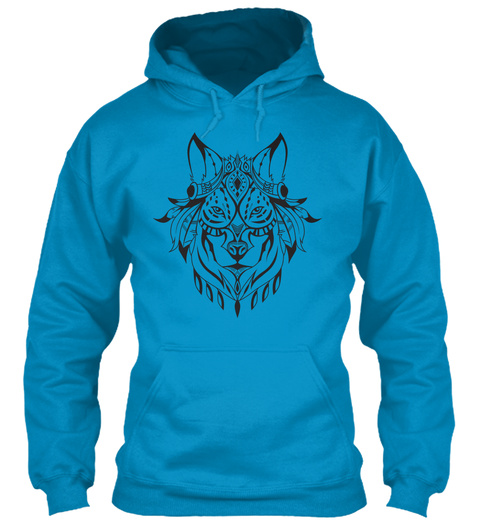 Eu Hoodie Indian Wolf Head Sapphire Blue T-Shirt Front