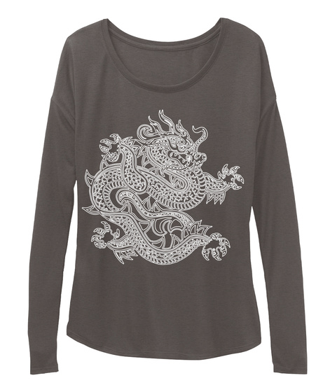 White Dragon Long Sleeve Women Dark Grey Heather T-Shirt Front