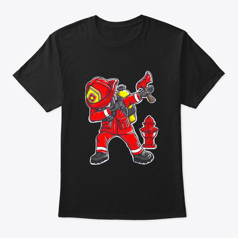 Dabbing Firefighter With Axe Fireman Black T-Shirt Front