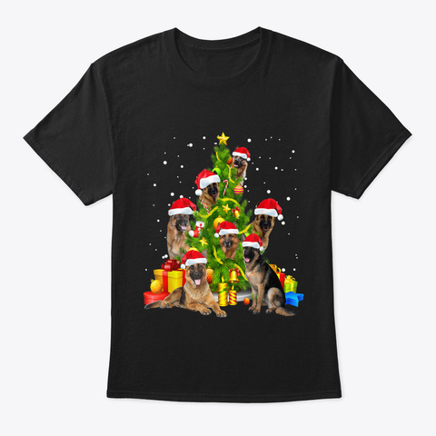 German Shepherd Christmas Tree Funny Pup Black T-Shirt Front