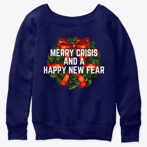 Christmas New Year Holiday Wreath Gift Navy  T-Shirt Front