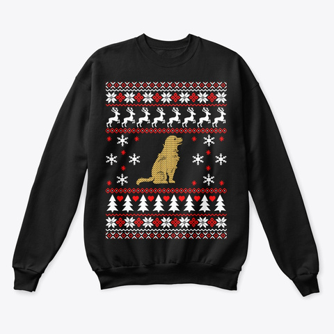 Golden Retriever Ugly Christmas Sweater Black T-Shirt Front