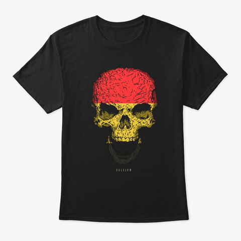 Skull Belgium Flag Skeleton Black T-Shirt Front